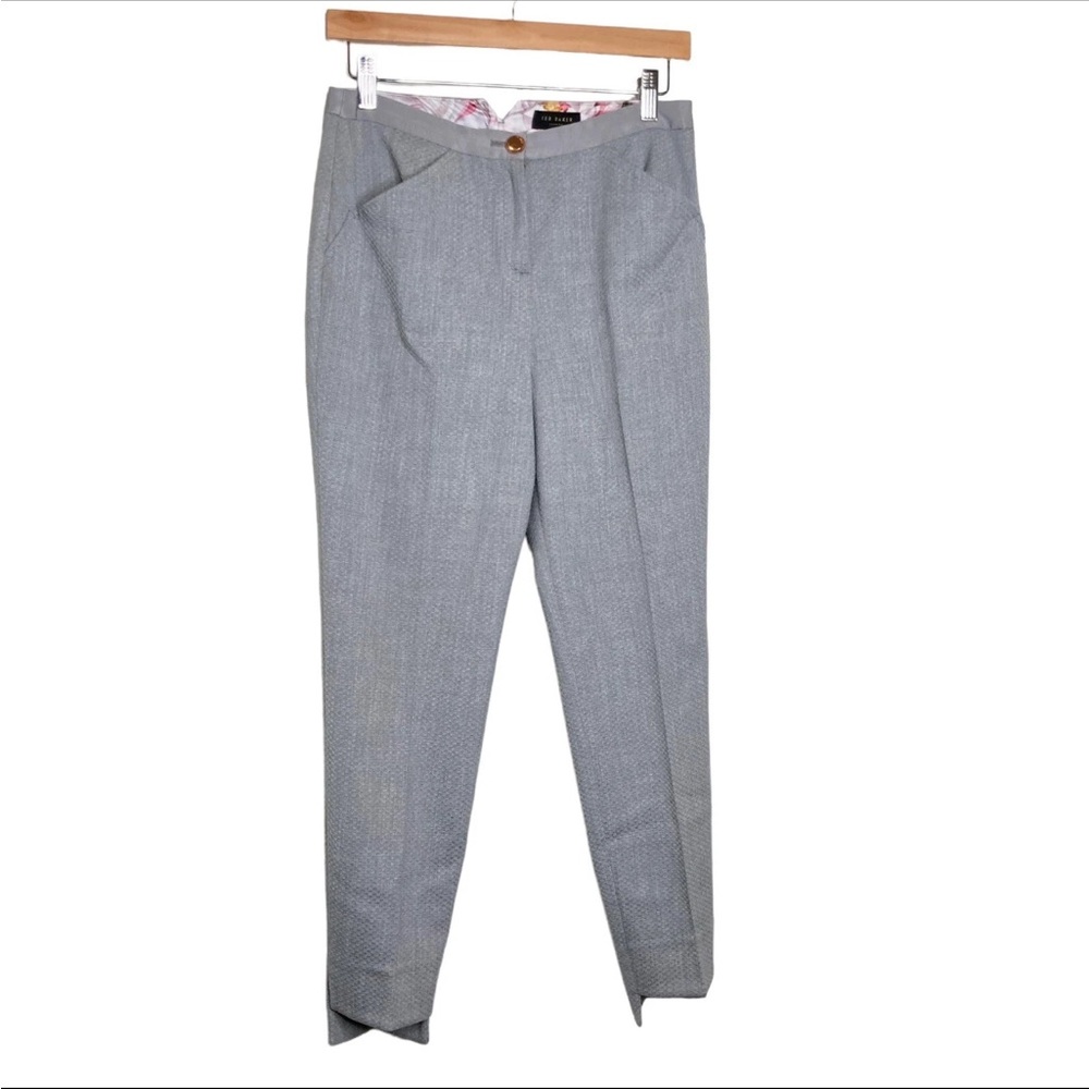 NWT Ted Baker Gray Textured Skinny Trousers Stitch Detail